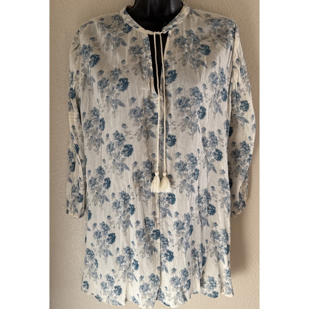 Denim & Supply Ralph Lauren Boho Women's Shirt Top Blouse Sz Med Floral Tie Neck